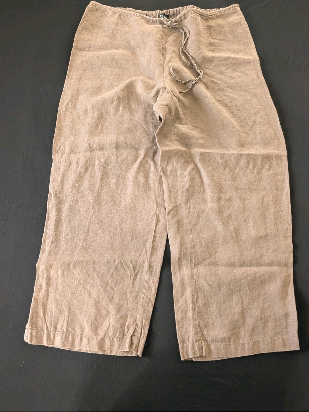 Eileen Fisher 100% Irish Linen Cropped Wide-Leg Pants -Tan, Size Small